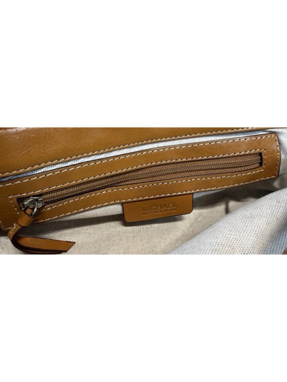 Michael Kors Vintage Astor Cognac Brown Leather Satchel Belted Handbag Purse Y2K - Picture 10 of 12